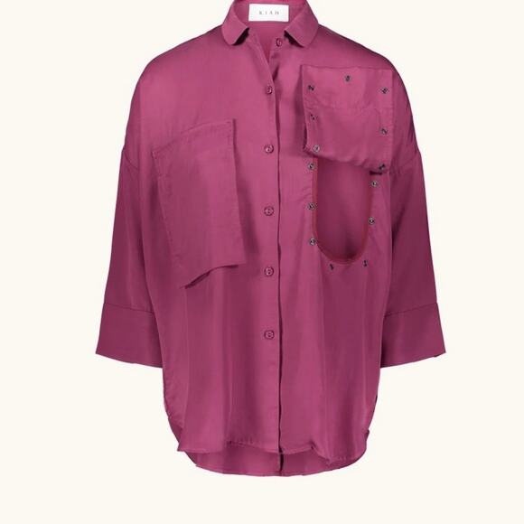 Kiah Tops - KIAH Women's The South Hampton Maternity Blouse Oversize Button Top Tencel Small